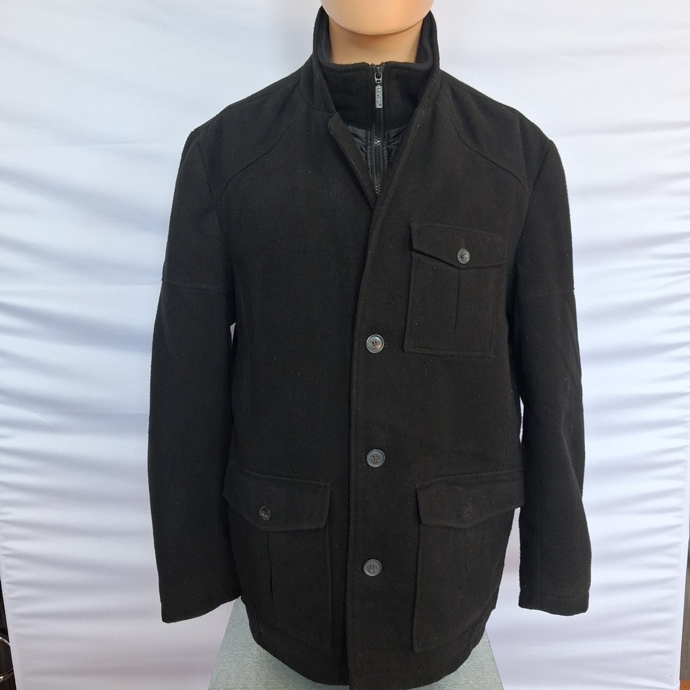 Levi Strauss & Co Mens Black Field Jacket Zip Bib Button Front Coat 23855SC M